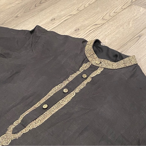 Roopam 2 Pc Kurta Set Men’s Size 40 Charcoal Gray Embroidered Two Piece Set - Picture 5 of 14